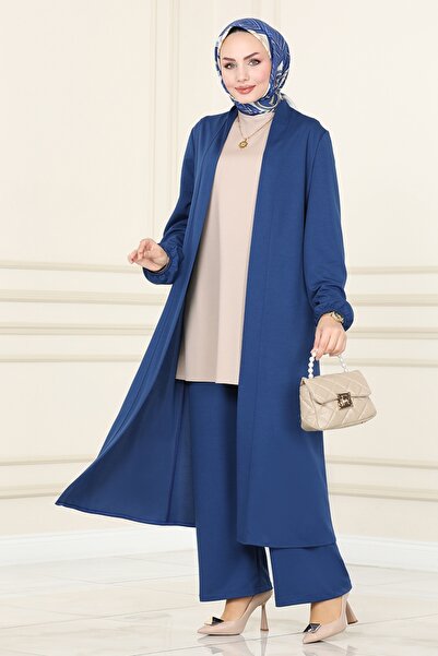 ModaMerve Salaş Üçlü Tesettür Takım 2649ASMK1074-MS İndigo&Vizyon
