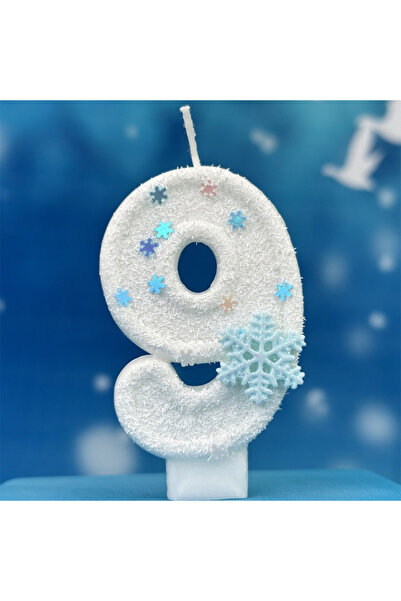 L&Wen شموع كعكة ندفة الثلج رقم 9 بيضاء مقاس 7 سم، شمعة رقم ثلجية