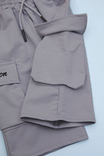 Cansın Mini Koyu Gri Cebi Yazı Baskılı Beli Lastikli Erkek Çocuk Şort 21172