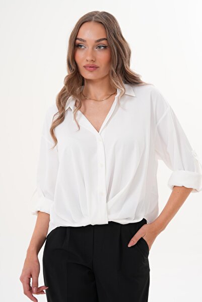 ŞİMAL Kadın Önü Düğüm Detaylı Saten Gömlek 255232 -