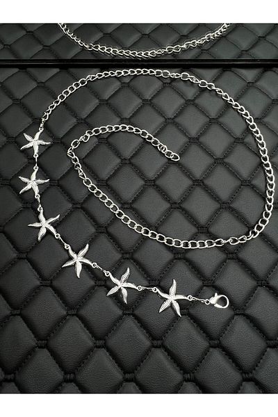 Mynoa 6-Piece Star Silver Chain Women's Waist Chain, Pant Belt