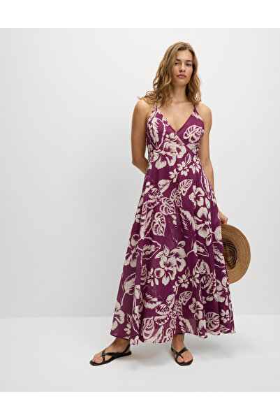Marks & Spencer %100 Pamuklu Desenli V‑Yaka Plaj Elbisesi