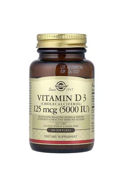 SOL Vitamin D3 Healthy Bones & Teeth Immune System 125 mcg 5000 IU 100 Softgels