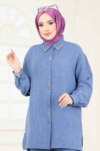 ModaMerve Taş İşlemeli Takım 2002HBS856-MS İndigo