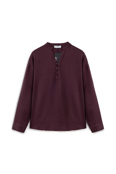 praye Judge Collar Muslin Tunic Claret Red