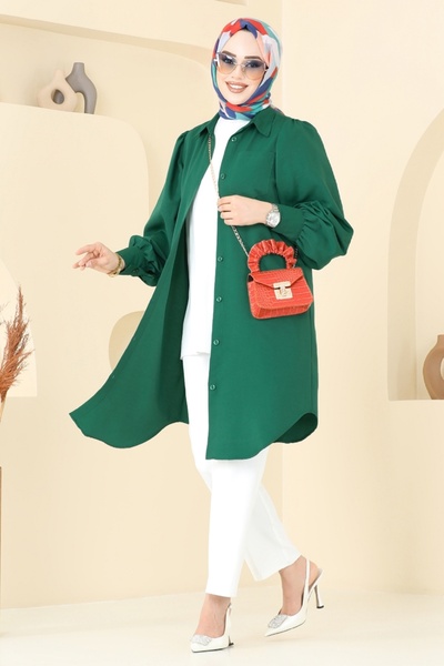 ModaMerve Balon Kollu Tesettür Tunik 3039KTR750-MS Koyu Zümrüt