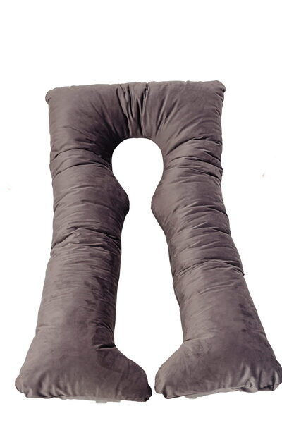 OEM Perna gravide Elena multifunctionala 3 in 1 din catifea, dimensiune 135x75, gri uni, husa detasabila