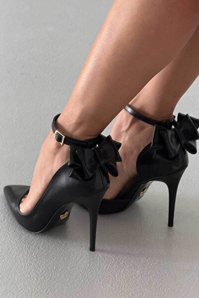 AYAKKABI PRENSİ Λεπτομερές παπιγιόν Damia με λουράκι στον αστράγαλο ΜΑΥΡΟ ΜΑΤ