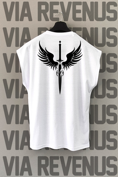 Vordevia Sword Back Printed Zero Sleeve Crew Neck Sports Tshirt