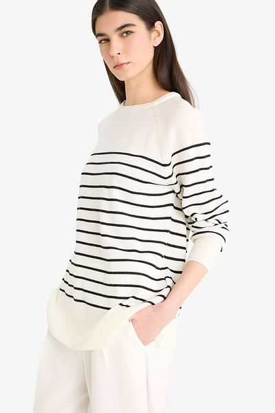 DeFacto Regular Fit Crew Neck Striped Sweater E8486Ax25Wn