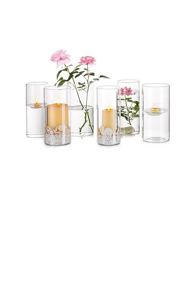 OEMN Transparent Glass Vases, 6 Pieces, Cylindrical, 20cm