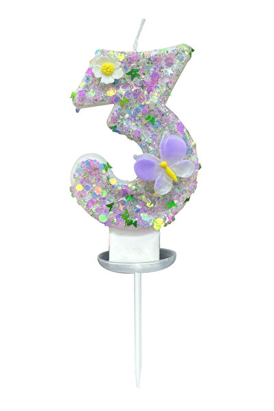 L&Wen شموع الكيك الملونة رقم 3، 7 سم، شمعة رقم زهرة بيضاء لأعياد الميلاد وحفلات الزفاف والاحتفالات