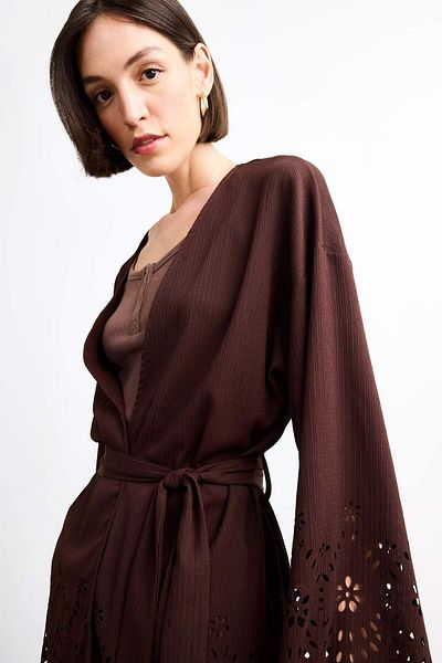DeFacto Fitted Wrinkle Brode Tie-Up Long Sleeve Blouse G0283Ax25Sm