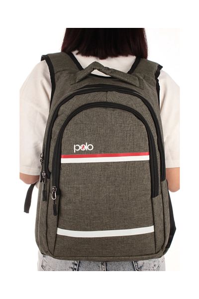 Temel My Polo Backpack Red White Striped Khaki 8860