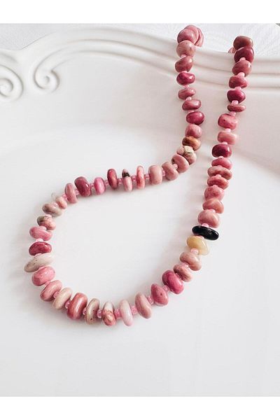 DEVİ fashion Fringed Mix Pink Natural Stone Necklace 45 cm