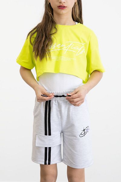 Cansın Mini Gray Girl's Shorts with Elastic Waistband Detail 20752