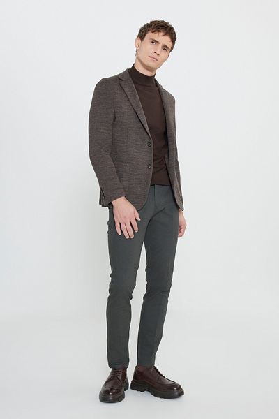 ALTINYILDIZ CLASSICS Men's Brown Slim Fit Slim Fit Mono Collar Woolen Dobby Bag Pocket Blazer Jacket