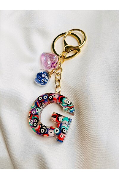 COCOSH TAKI G Letter Evil Eye Beaded Heart Keychain