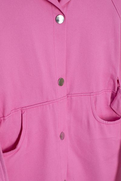 Cansın Mini Pink Snap Closure Belted Girl's Linen Dress 20694