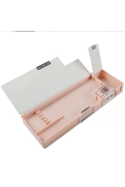 Generic Cute Printed Pencil Box - Pink | Multifunctional Storage with Dual Sharpener for Kids' Stationery