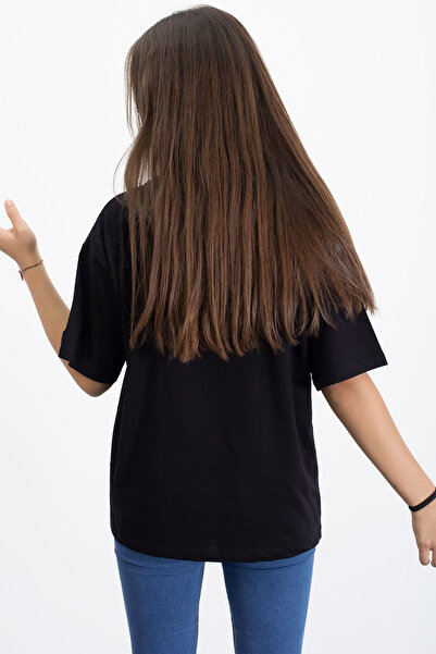 Cansın Mini Μαύρο κοντομάνικο μπλουζάκι με στάμπα γραφής για κορίτσια 20803