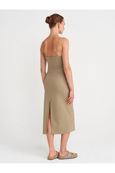 Dilvin 91479 Drawstring Midi Dress-Çağla