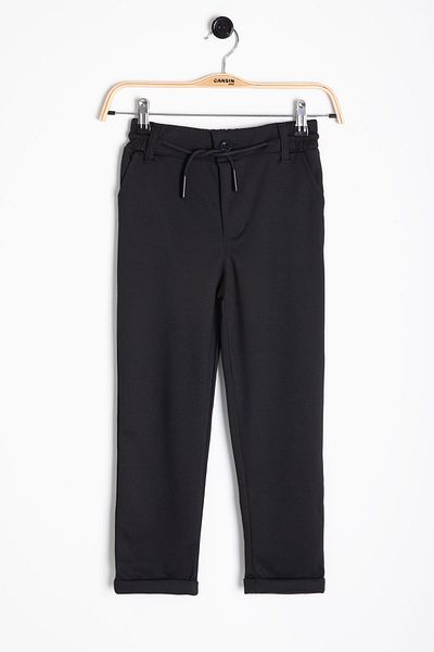 Cansın Mini Black Waist Lace-Up Double Leg Boy Jogger Fabric Trousers 20744