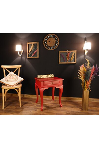 Wooding Mobilya Çekmeceli Masif Kırmızı Komodin - Yan Sehpa