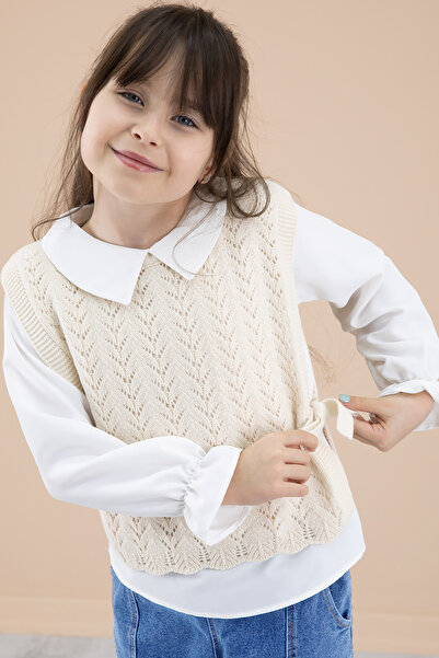 Cansın Mini Blue Jean Pants and Lace Sweater Girl's 3 Piece Set 20691