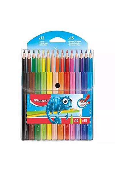 Maped مجموعة بولس كومبو - ١٥ قلم تلوين + ١٢ قلم فلوماستر | مجموعة فنية إبداعية للرسم والتلوين