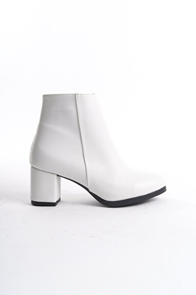 LUPİN SHOES Γυναικείες κοντές μπότες με τακούνι Rohana White Skin