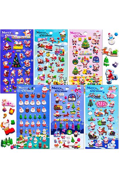 MOKIU Set of 8 sheets of Christmas stickers, PVC, multicolor, 22 x 10 cm
