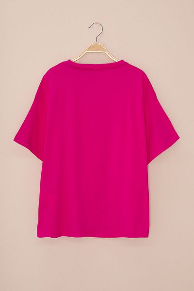 Cansın Mini Fuchsia Text Printed Bow Girl's Short Sleeve Oversize T-Shirt 20804
