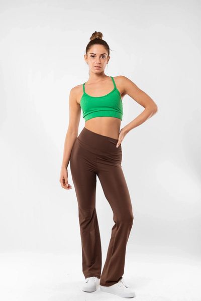 Bak Moda Yüksel Waist Spanish Leg Brown Leggings