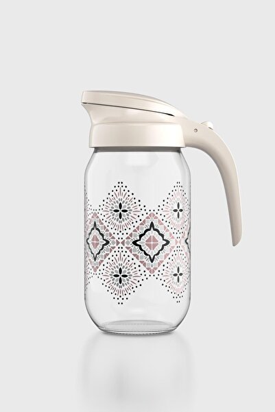 Renga Beluga Desenli 1000 ml Bej Kapaklı Cam Sürahi 112027