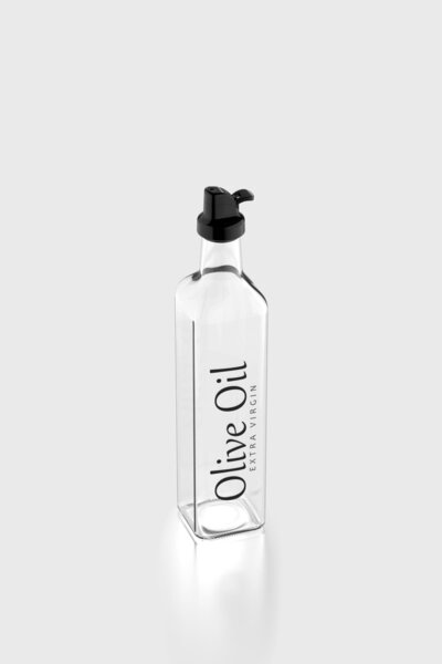 Renga Oslo Text Patterned 500 ml Glass Oil Bottle with Black Lid 152002