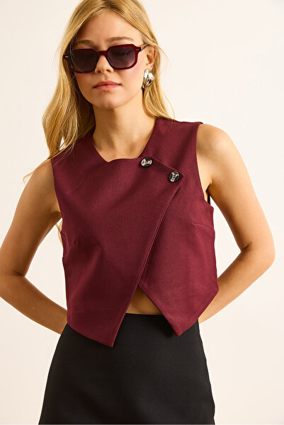 Olalook Γυναικείο μπορντό φανελάκι με λεπτομέρεια με διπλό στήθος YLK-19000083