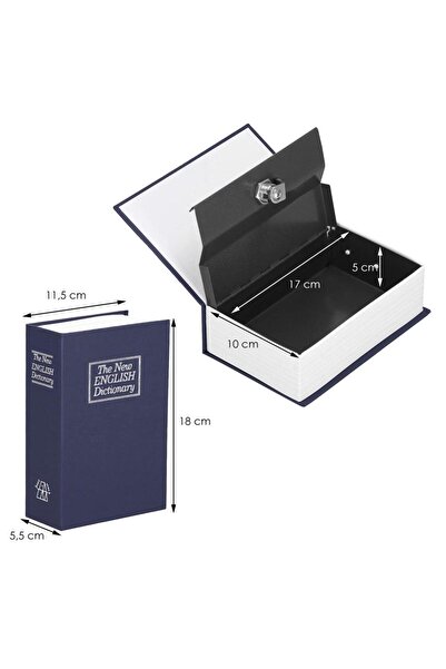 SERSIMO Safe deposit box, metal box with key, portable, book type, Dictionary, blue, 18x11.5x5.5 cm