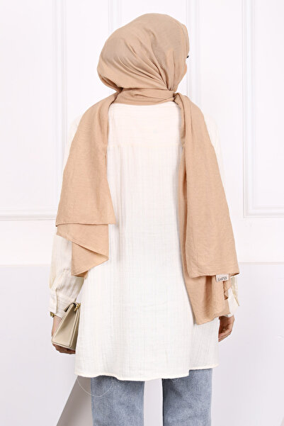 İmajButik Beige Glitter Striped Linen Tunic