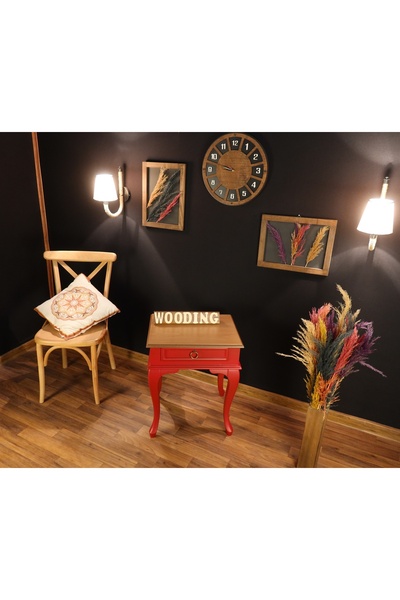 Wooding Mobilya Çekmeceli Masif Kırmızı Natürel Komodin - Yan Sehpa
