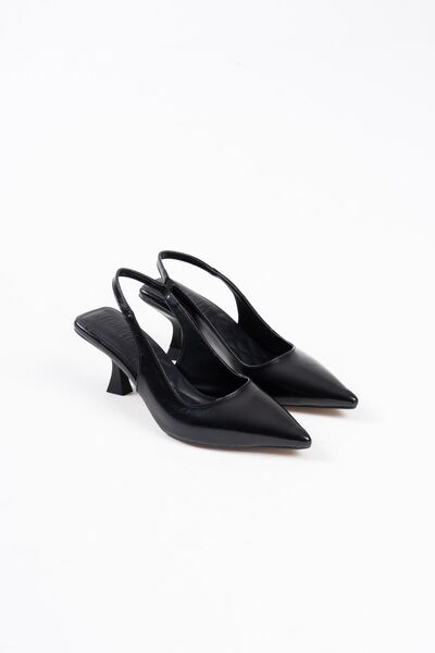 Abacca Angelica Women's Black Crinkled Patent Leather Heeled Shoes