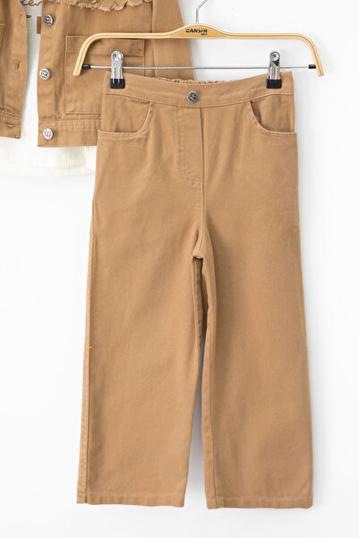 Cansın Mini Tan Tassel Jean Jacket and Trousers Girl's 3 Piece Suit 20696