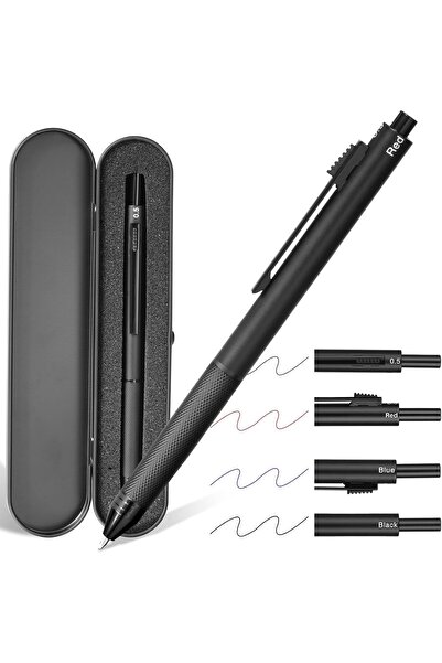 Saharaz قلم متعدد الألوان 4 في 1، قلم حبر جاف 0.5 مم بثلاثة ألوان وقلم رصاص م...