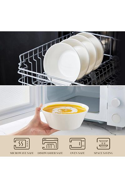 Malacasa Set 4 boluri portelan, alb, 1000ml, boluri mari supa, paste, salata, cereale, rezistente