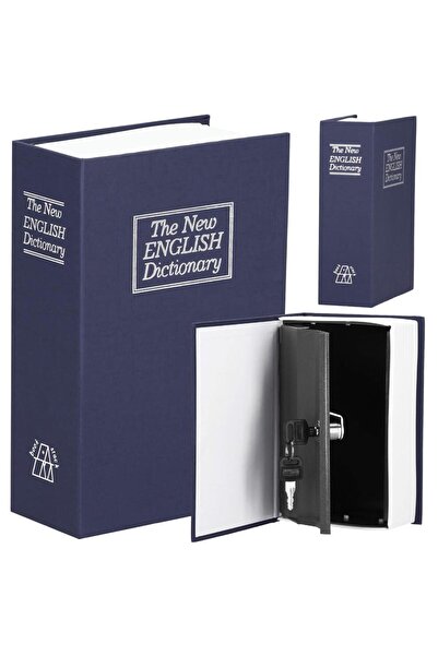 SERSIMO Safe deposit box, metal box with key, portable, book type, Dictionary, blue, 18x11.5x5.5 cm