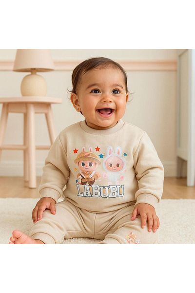 Alpbebe Labubu 2 Thread Pocket Detailed Tracksuit Set - Beige