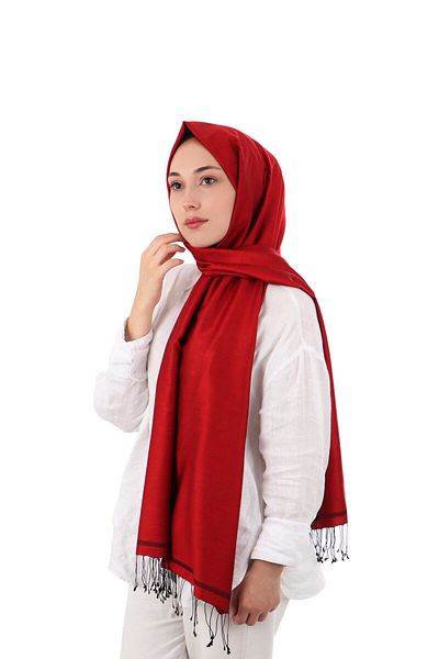 Bursa İpek Red Black Double Sided Silk Shawl