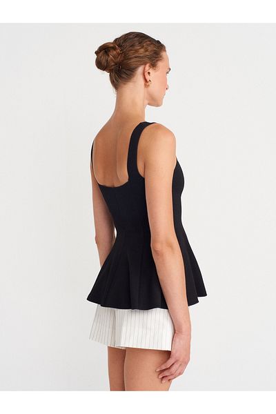 Dilvin 31973 Peplum Stretch Top-Black