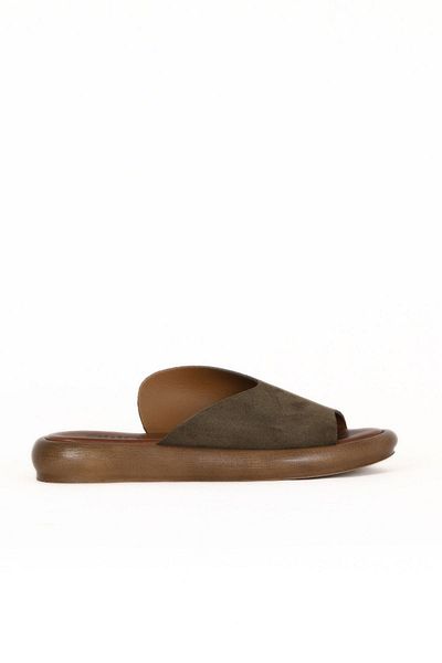 Bueno Shoes Khaki Alf Suede Women's Flat Slippers 01We3104