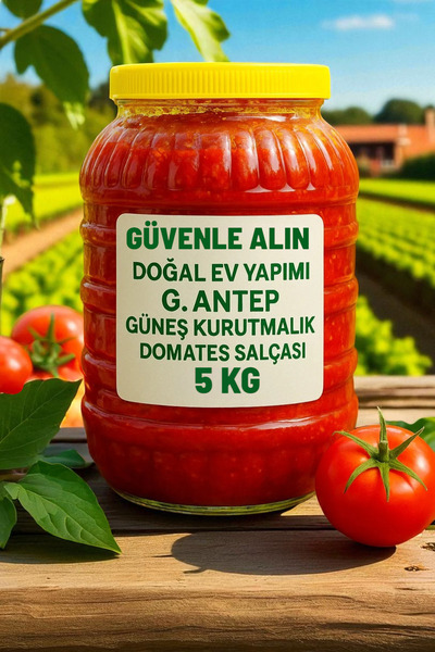 GÜVENLE ALIN G. ANTEP DOĞAL EV YAPIMI GÜNEŞ KURUTMALI KATKI MADDESİZ DOMATES SALÇASI 5 Kg